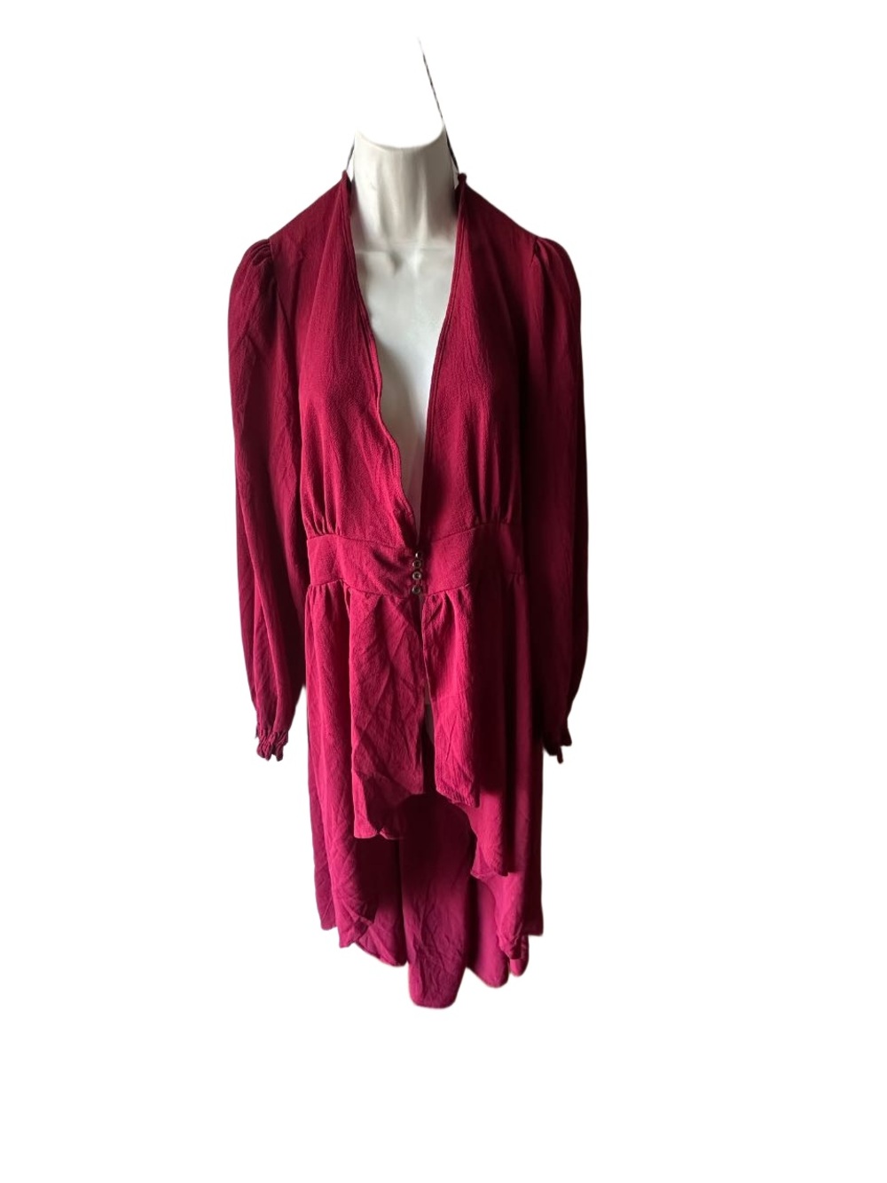 Experience Women’s 1X Raspberry High-Low Dress | Plunging V-Neck | Fitted Waist